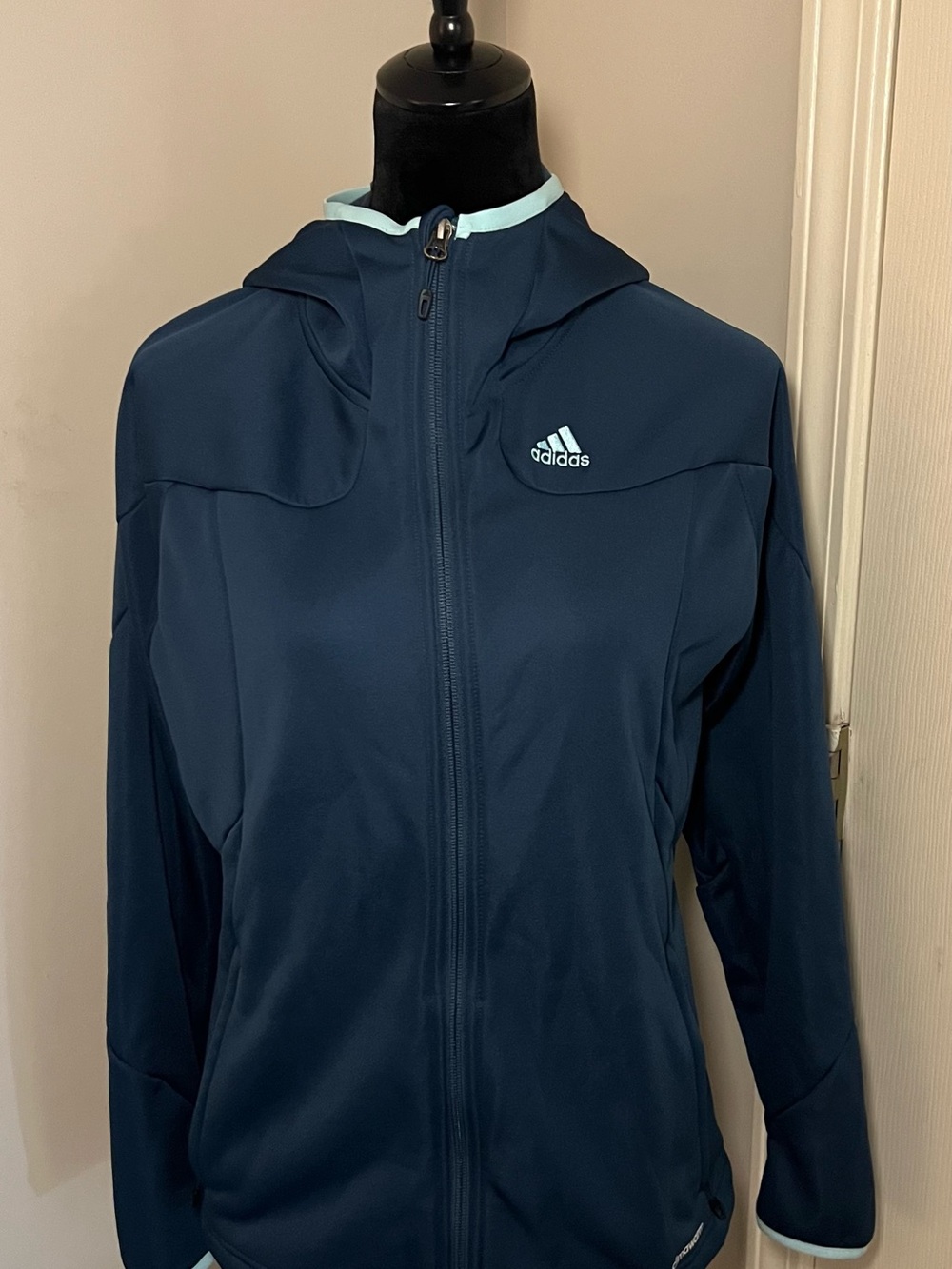 Adidas ClimaWarm Jacket WMN Large Teal Blue Hooded Softshell Fleece Lined